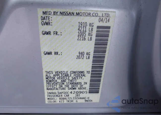 1N4AL3AP1EC420905: 43695509