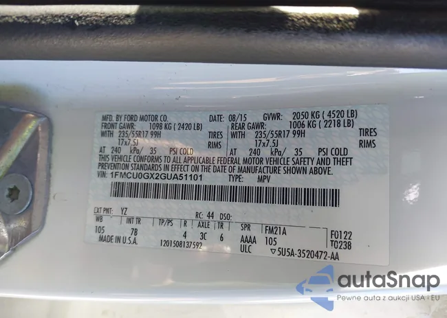 1FMCU0GX2GUA51101: 43695535