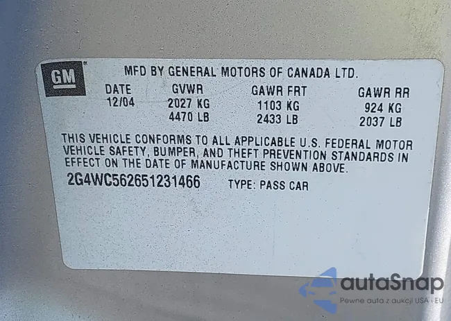 2G4WC562651231466: 43695562