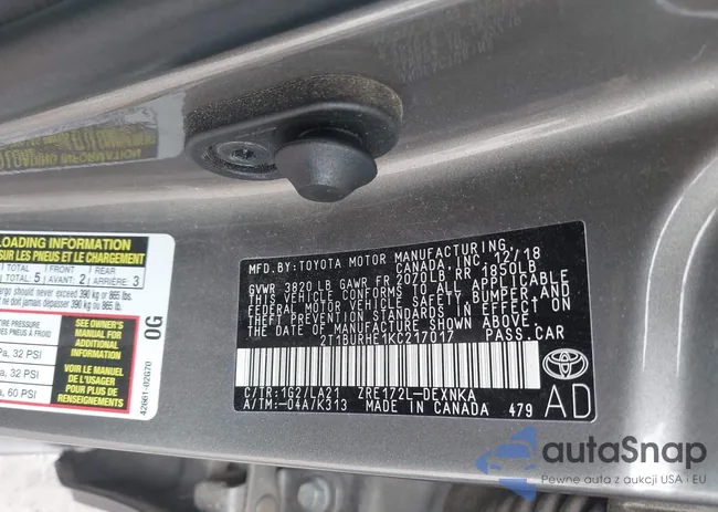 2T1BURHE1KC217017: 43694683