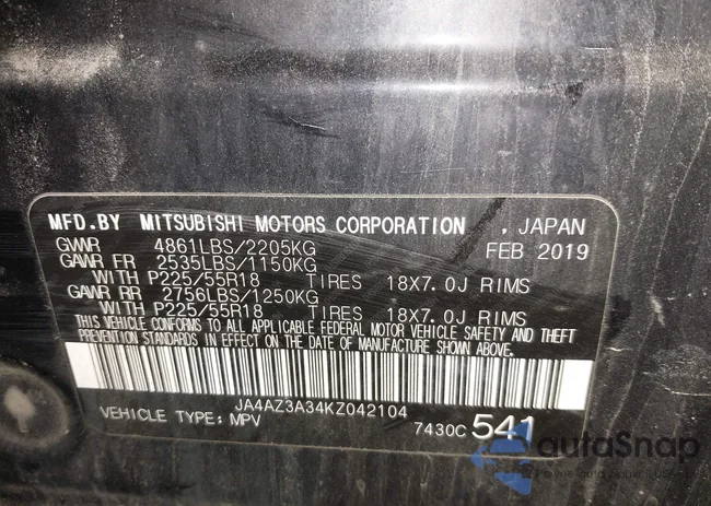 JA4AZ3A34KZ042104: 43694704