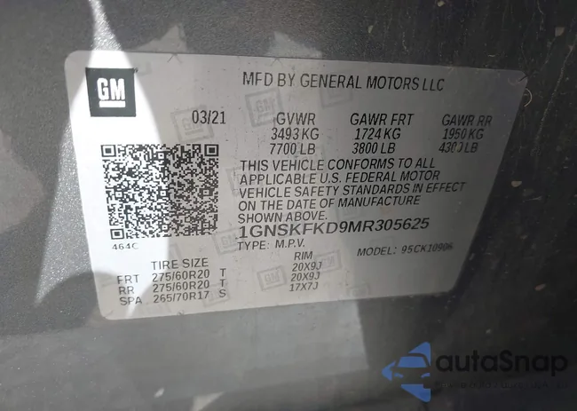 1GNSKFKD9MR305625: 43694786