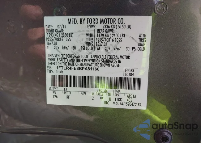 1FTLR4FE8BPA81160: 43694861