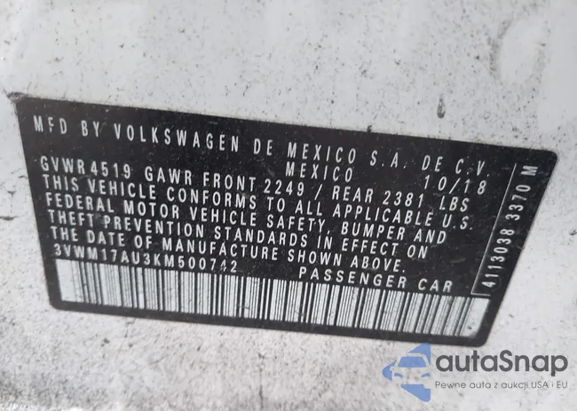 3VWM17AU3KM500742: 43694996