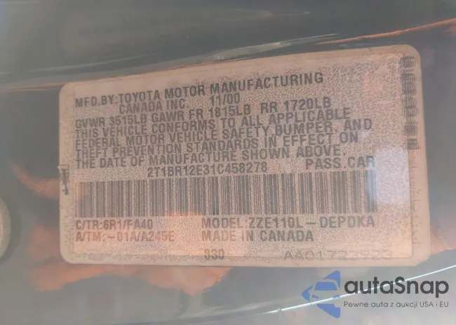 2T1BR12E31C458278: 43695029