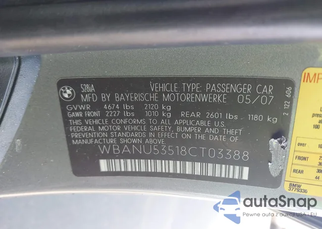 WBANU53518CT03388: 43695034