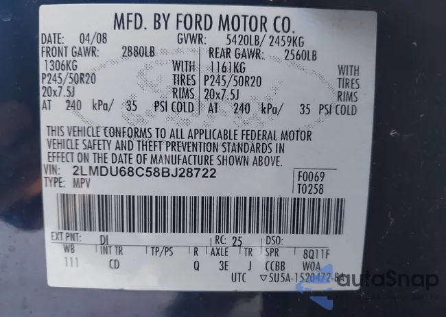 2LMDU68C58BJ28722: 43695070