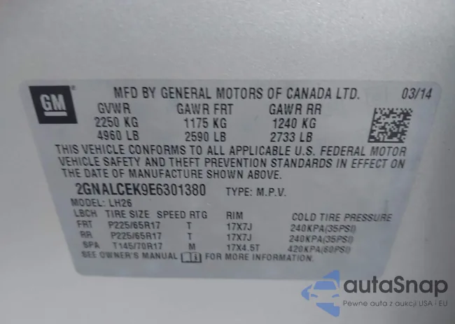 2GNALCEK9E6301380: 43695072