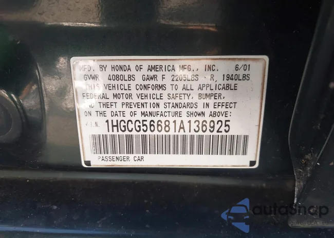 1HGCG56681A136925: 43696162