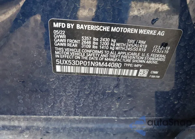 5UX53DP01N9M44080: 43696287