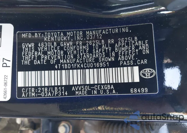 4T1BD1FK4CU016951: 43696609