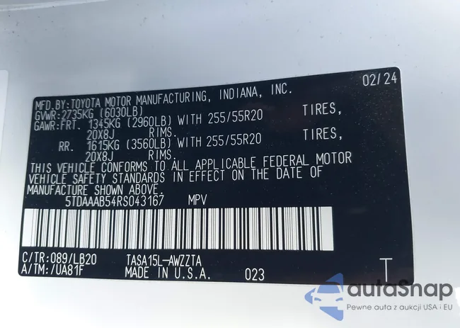 5TDAAAB54RS043167: 43696650