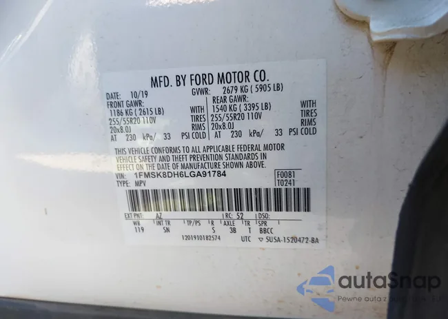 1FMSK8DH6LGA91784: 43695912