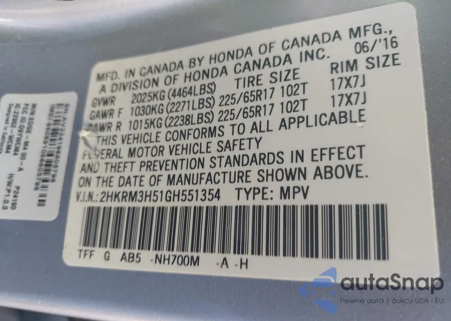 2HKRM3H51GH551354: 43697221