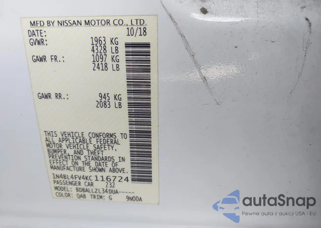 1N4BL4FV4KC116724: 43697254