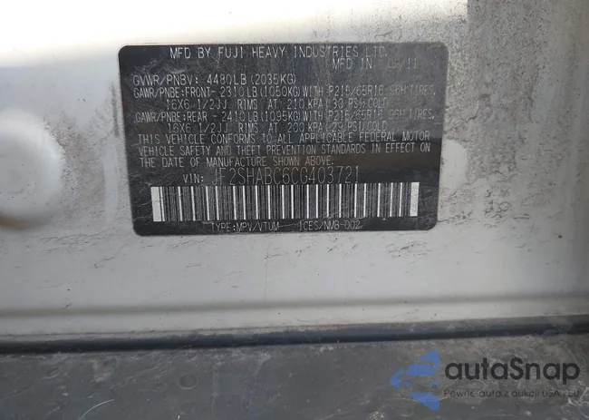 JF2SHABC6CG403721: 43697306