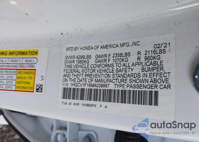 1HGCV1F16MA038967: 43697513