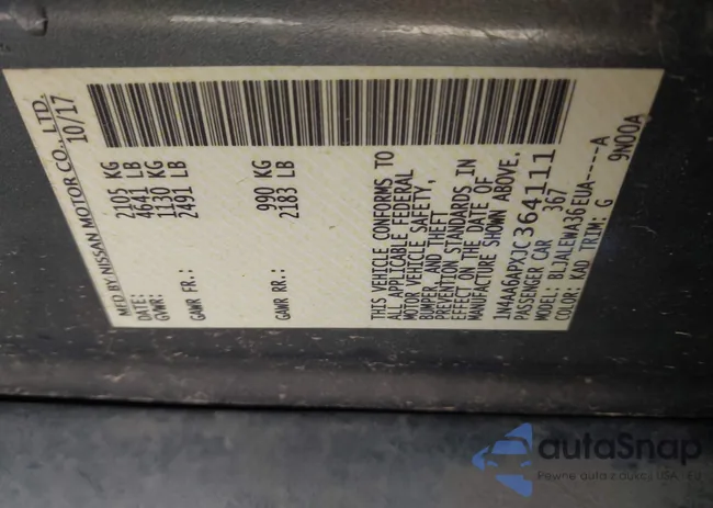 1N4AA6APXJC364111: 43697563