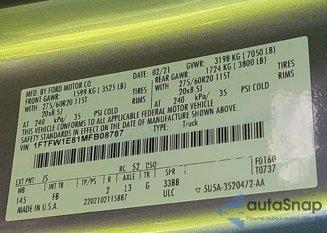 1FTFW1E81MFB08787: 43697598