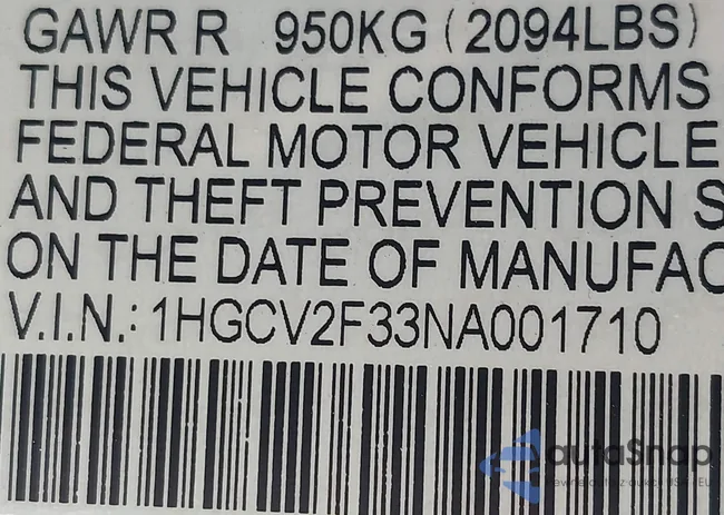 1HGCV2F33NA001710: 43696730