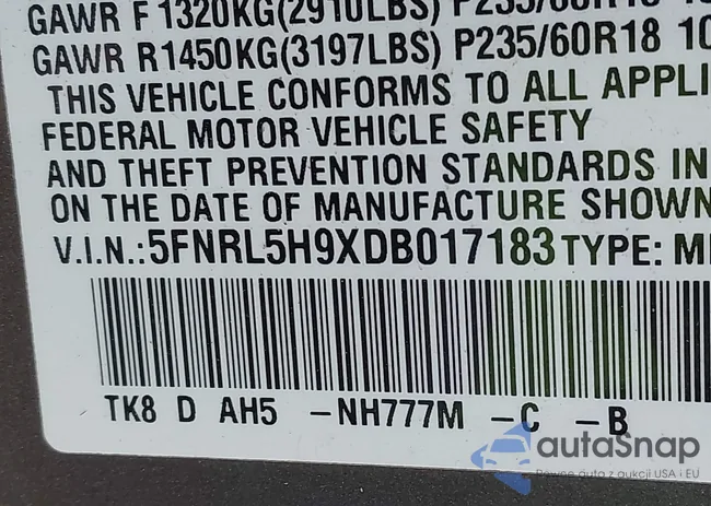 5FNRL5H9XDB017183: 43696849