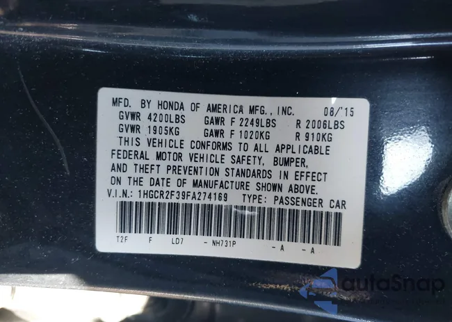 1HGCR2F39FA274169: 43696941