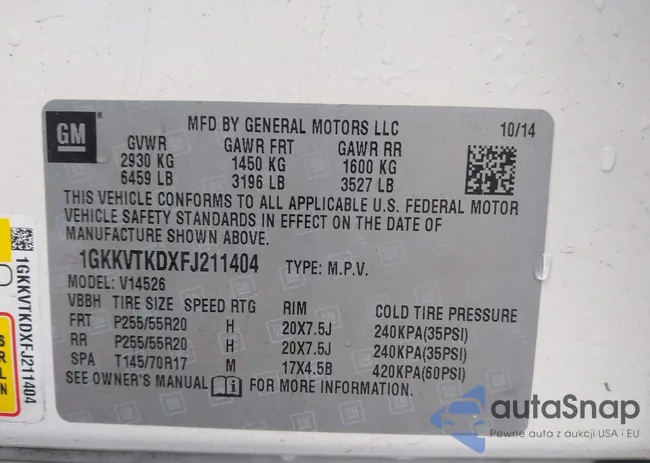 1GKKVTKDXFJ211404: 43697035