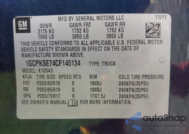 1GCPKSE74CF145134: 43698193