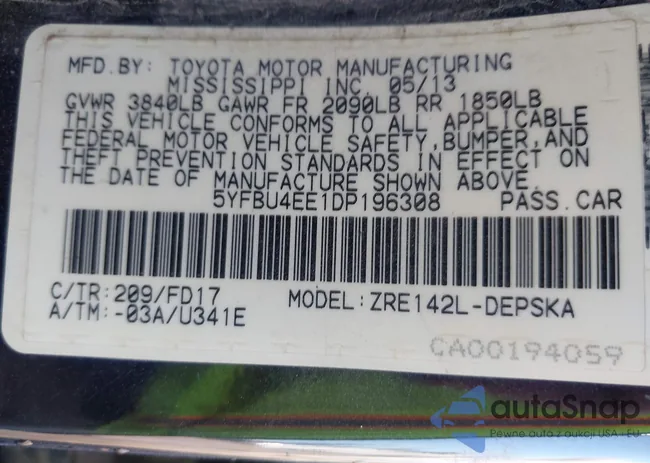 5YFBU4EE1DP196308: 43698320