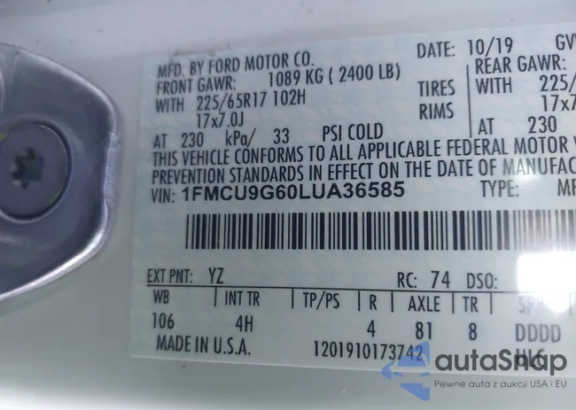 1FMCU9G60LUA36585: 43698480