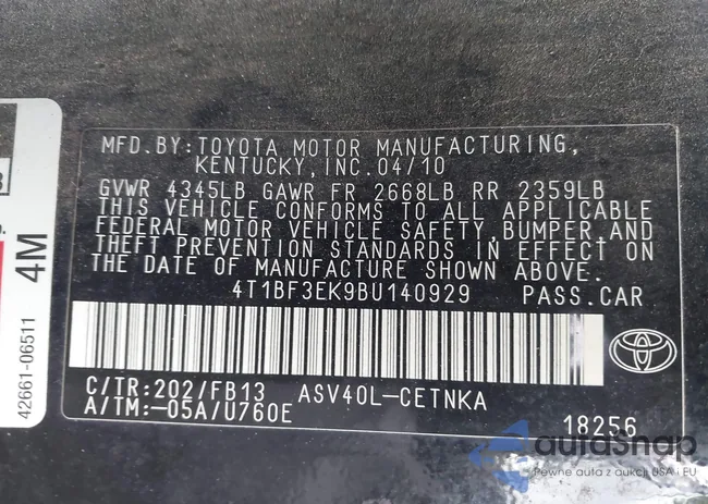 4T1BF3EK9BU140929: 43698596