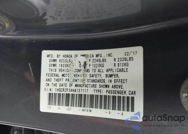 1HGCR2F34HA157117: 43698663