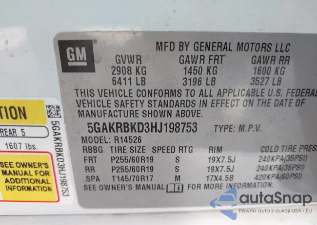 5GAKRBKD3HJ198753: 43697765