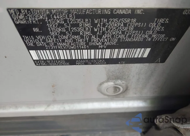 2T3YFREV7DW011461: 43697811