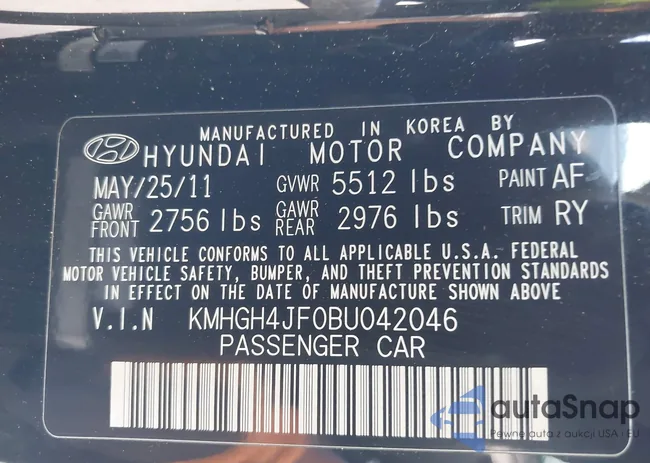 KMHGH4JF0BU042046: 43697945