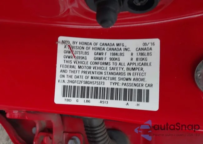 2HGFC2F58GH575373: 43699267