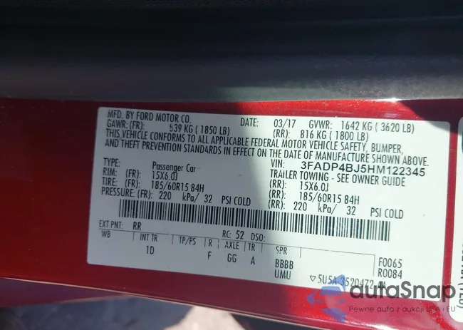 3FADP4BJ5HM122345: 43699391