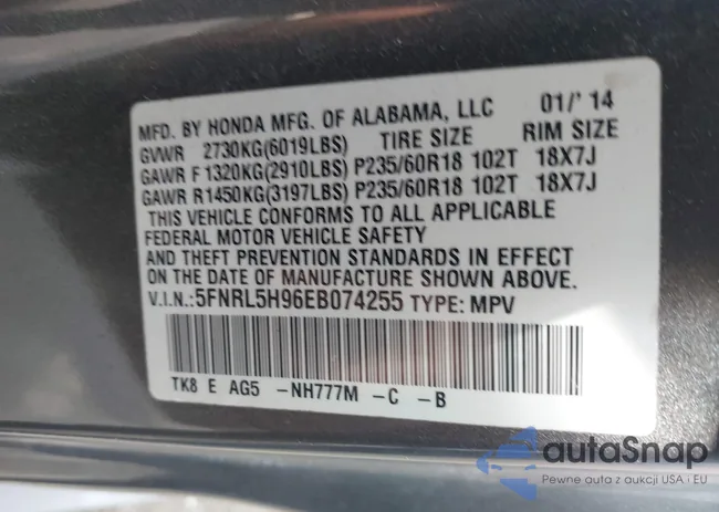 5FNRL5H96EB074255: 43699537