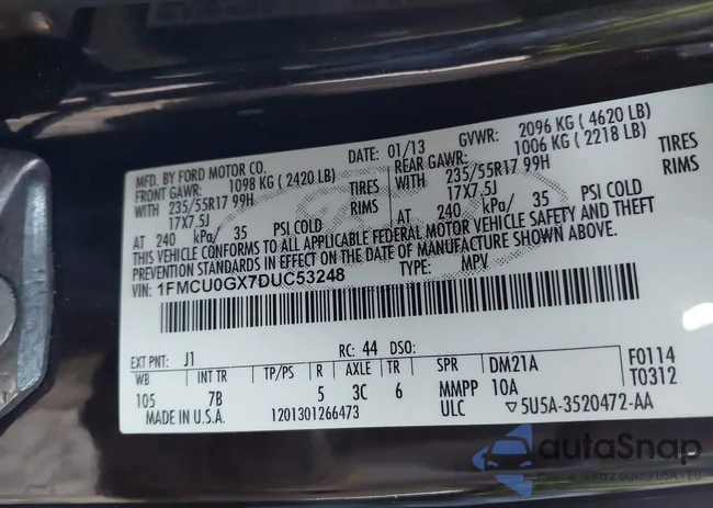 1FMCU0GX7DUC53248: 43699632