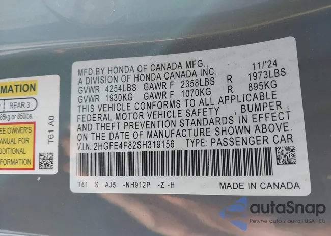 2HGFE4F82SH319156: 43699656