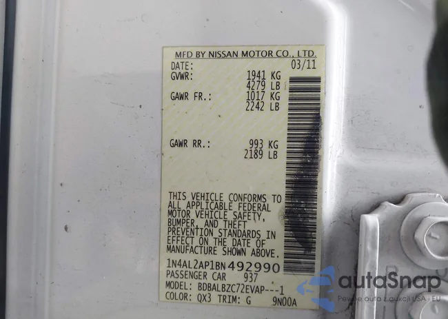 1N4AL2AP1BN492990: 43698701