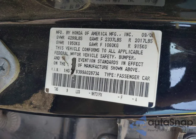 1HGCP26399A028734: 43700106