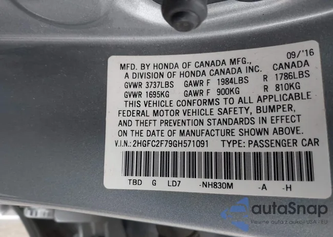 2HGFC2F79GH571091: 43700203