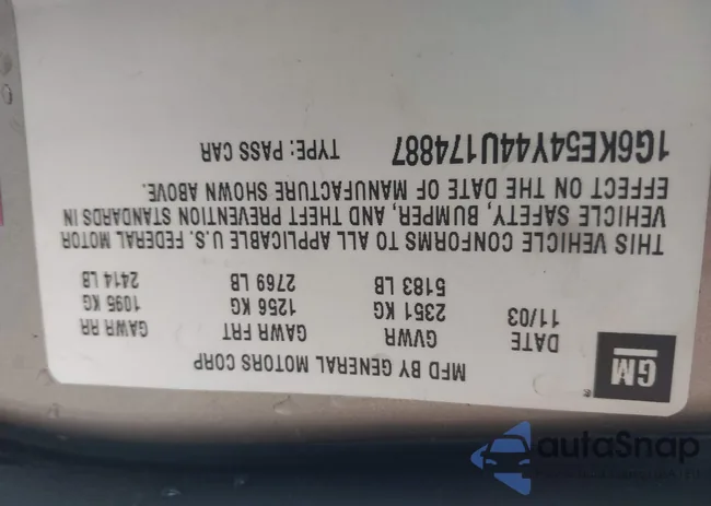 1G6KE54Y44U174887: 43700283