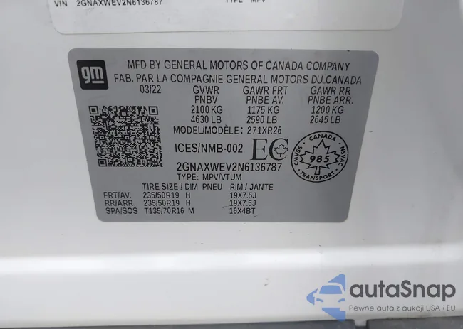 2GNAXWEV2N6136787: 43700500