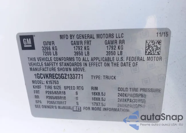 1GCVKREC5GZ133771: 43700546