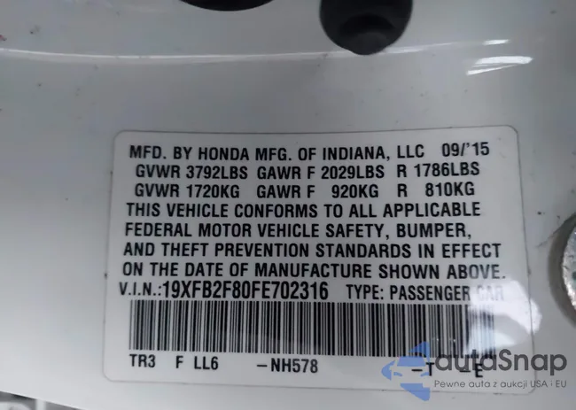 19XFB2F80FE702316: 43700647