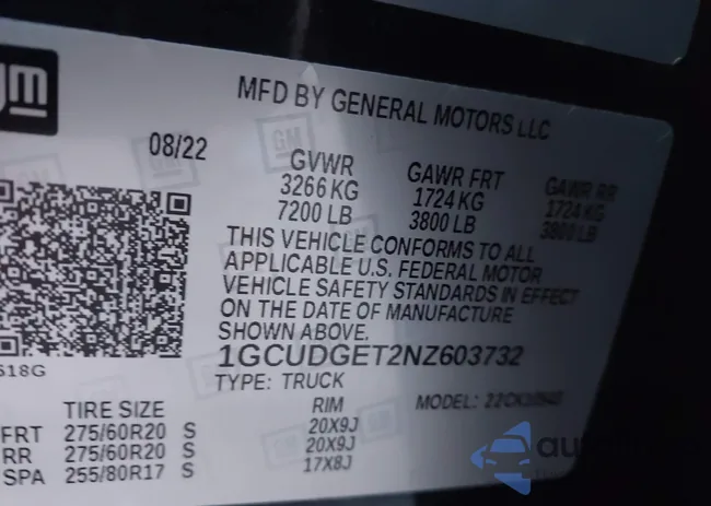 1GCUDGET2NZ603732: 43700663