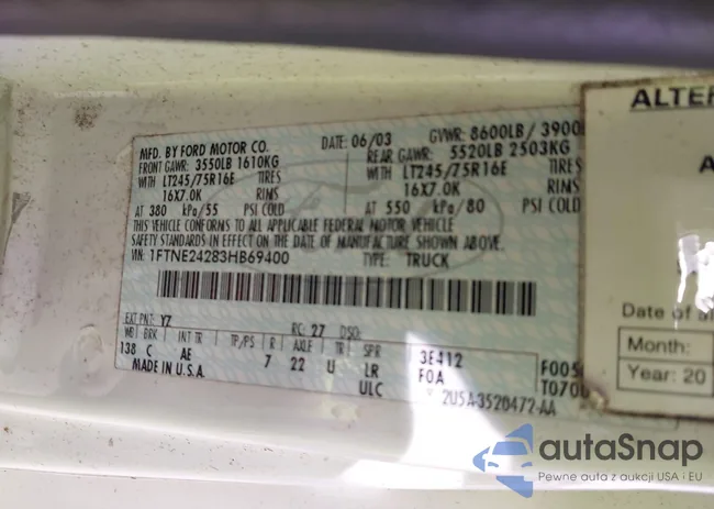 1FTNE24283HB69400: 43699683