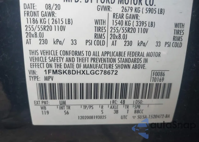 1FMSK8DHXLGC78672: 43701240